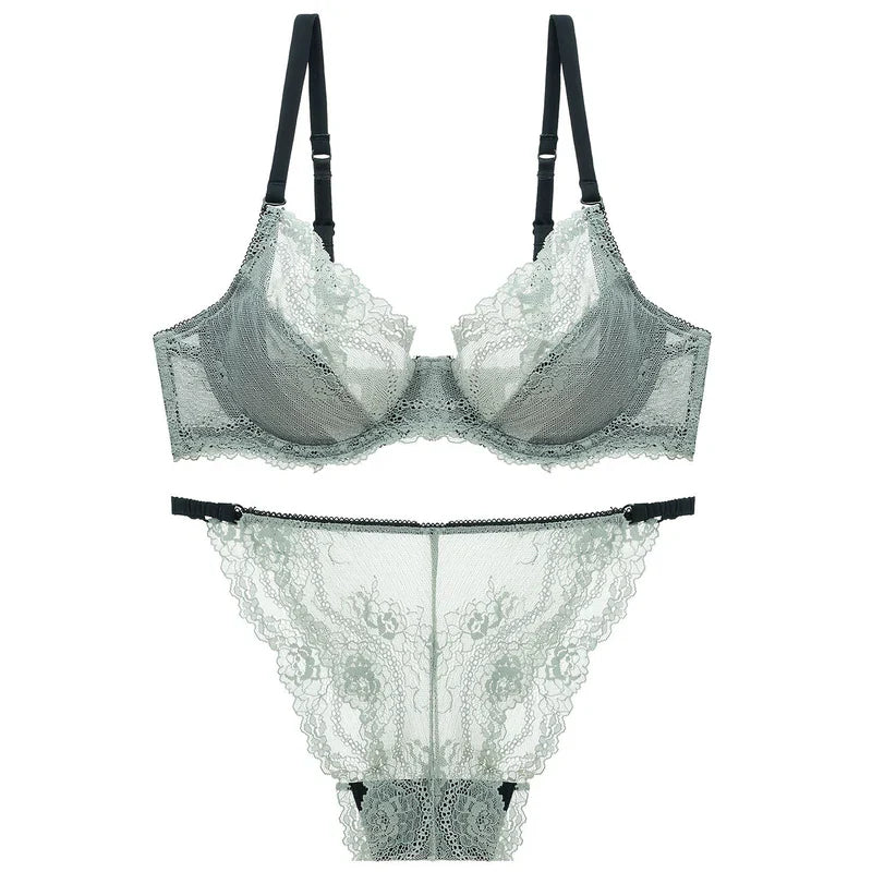 French Style Ultra-Thin Transparent Bra for Large Busts, Minimizing Effect, Plus Size, Anti-Sagging, Lift-Up Lace Set