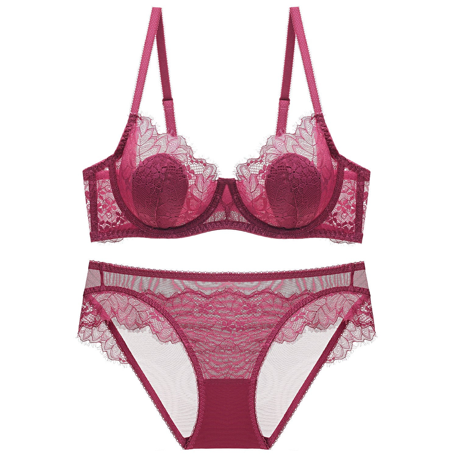 Sexy Transparent Lace Thin Cotton Rabbit Ear Cup Large Bust Minimizer Plus Size Bra Set