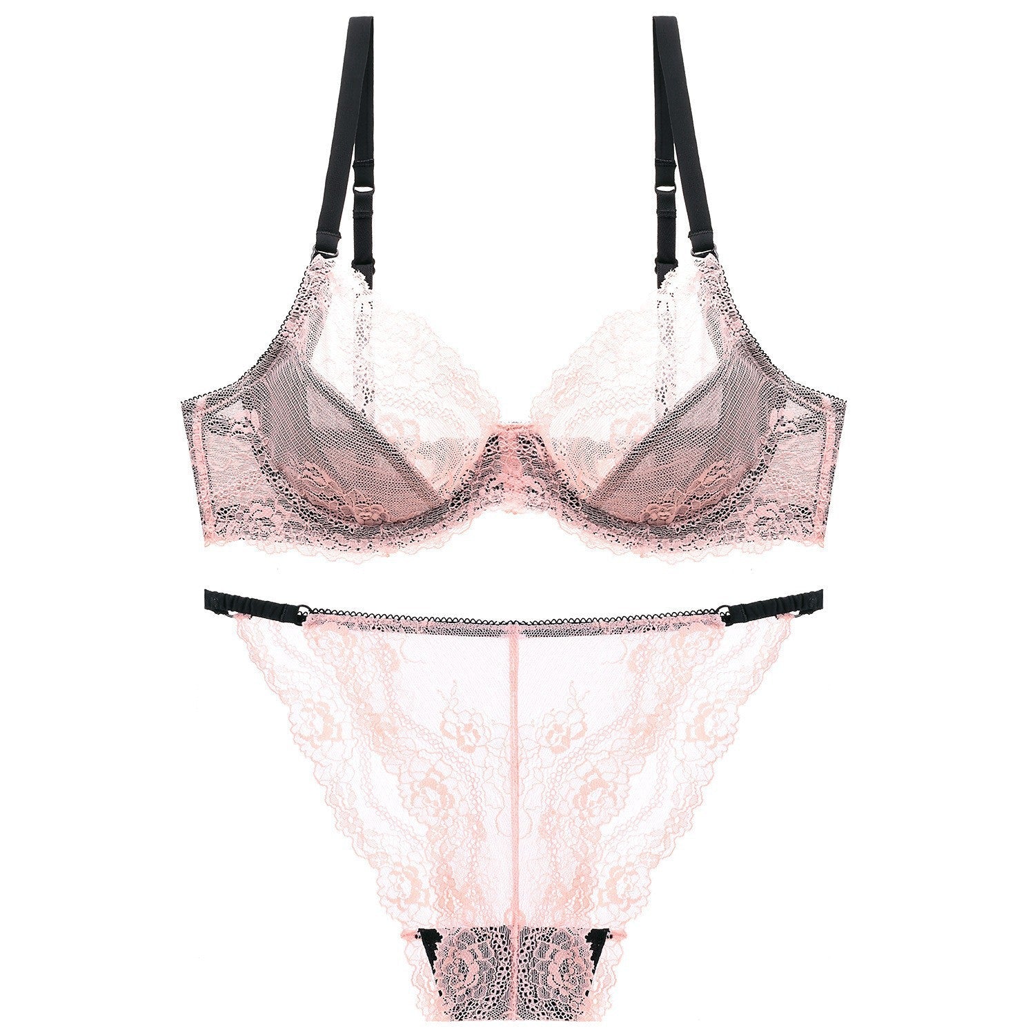 French Style Ultra-Thin Transparent Bra for Large Busts, Minimizing Effect, Plus Size, Anti-Sagging, Lift-Up Lace Set