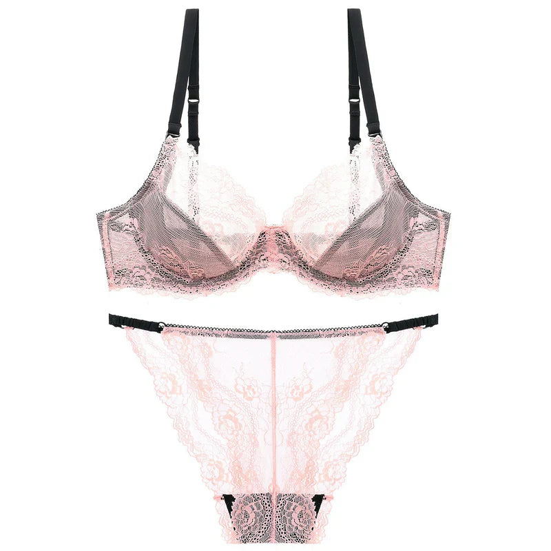 French Style Ultra-Thin Transparent Bra for Large Busts, Minimizing Effect, Plus Size, Anti-Sagging, Lift-Up Lace Set