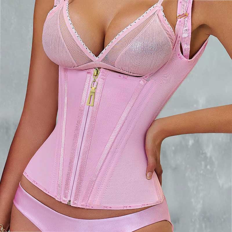 Latex Waist Cincher Outerwear Zipper Retro Top 15 Bone Tummy Control Vest