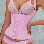 Latex Waist Cincher Outerwear Zipper Retro Top 15 Bone Tummy Control Vest
