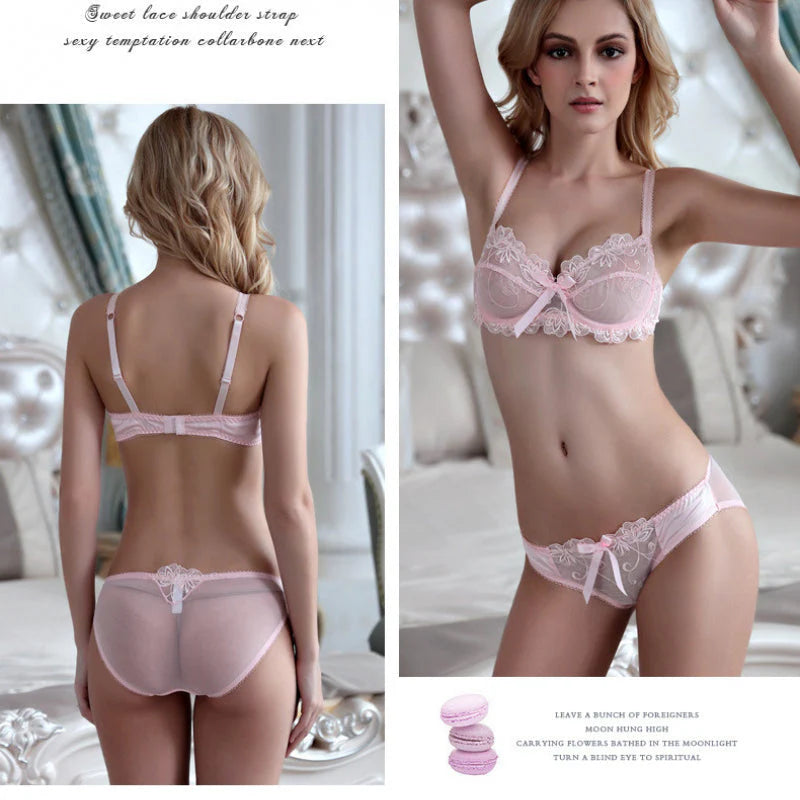 Sexy Lingerie Ultra-Thin Transparent Large Bust Minimizer Plus Size Anti-Sagging Lace Bra Set