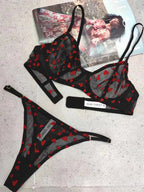 Sexy Lingerie Ultra-Thin Mesh Heart Print Lace Bra Large Bust Minimizer Erotic Lingerie