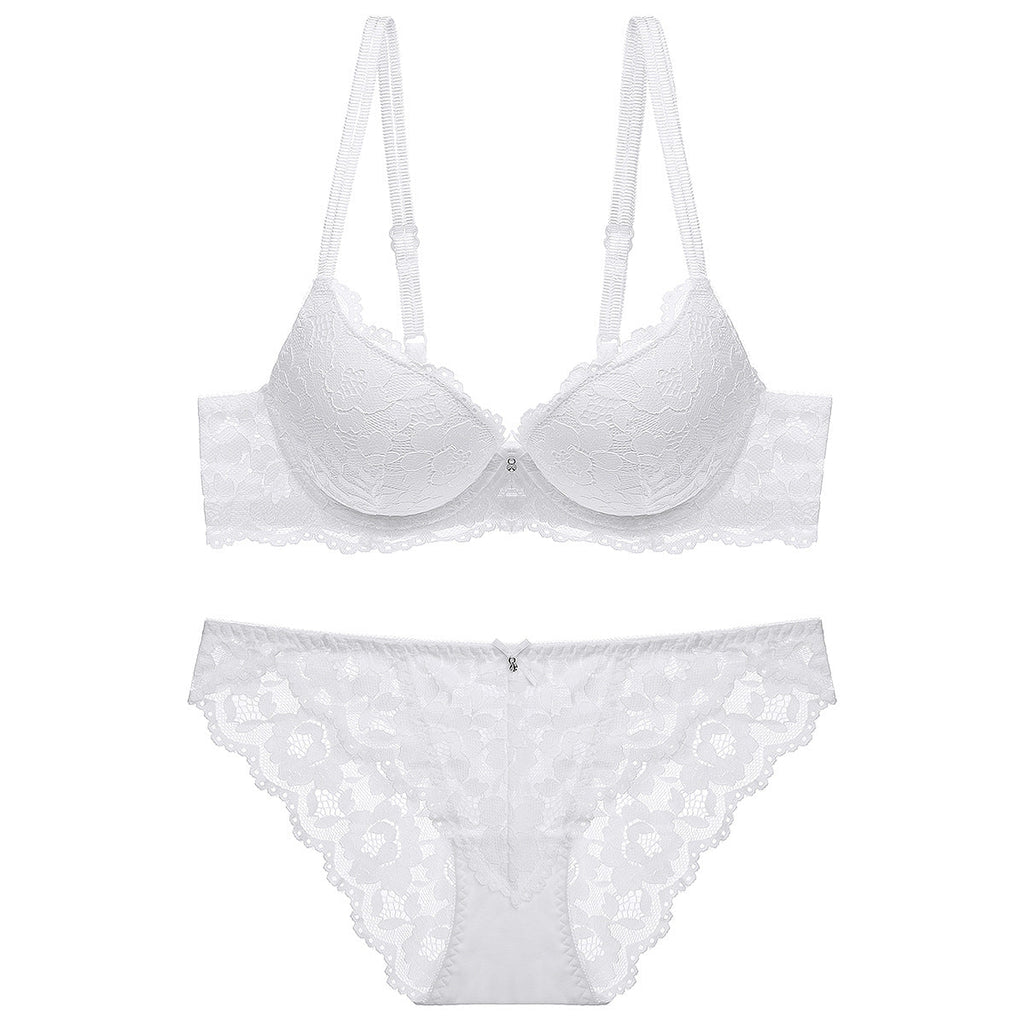 Sexy Small Chest Enhancing Push-Up Bra with Side Support Anti-Sagging Lace Lingerie Set