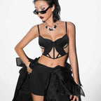 Sexy French Style Lingerie Thin Cotton Sheer Mesh Fishbone Design Side Breast Support Anti-Sagging Set