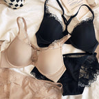 European and American Style Sexy Thin Large Bust Minimizing Plus Size French Glossy Lace Front Buckle Beautiful Back Set