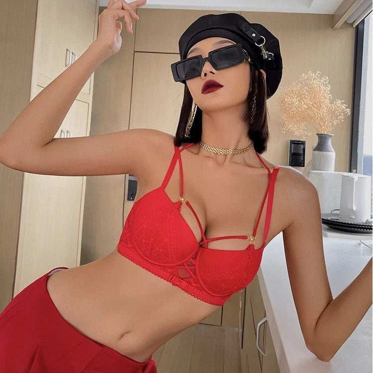 European and American Small Chest Push-Up Set Sexy Strap Design Lace Anti-Sagging Side Breast Collection