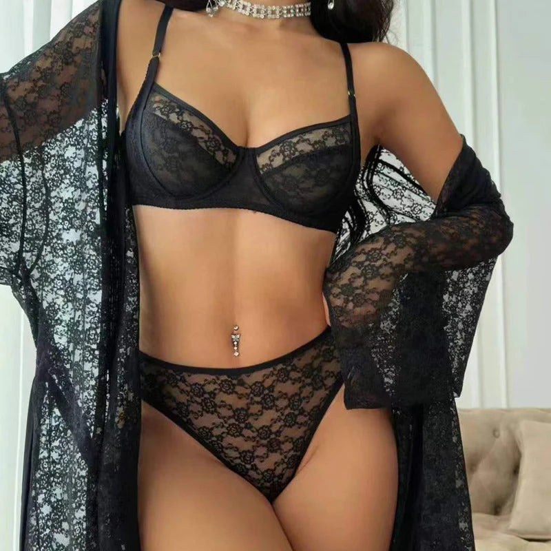 Sexy French Style Summer Ultra-Thin See-Through Lace Large Bust Minimizing Plus Size Lingerie Bra