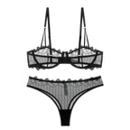 Sexy Lace Lingerie See-through Embroidery Erotic Lingerie Big Chest Minimizer Plus Size Bra Set