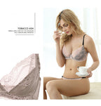 European and American Sexy Summer Ultra-Thin Transparent Lace Large Bust Minimizing Anti-Sagging Lift Set