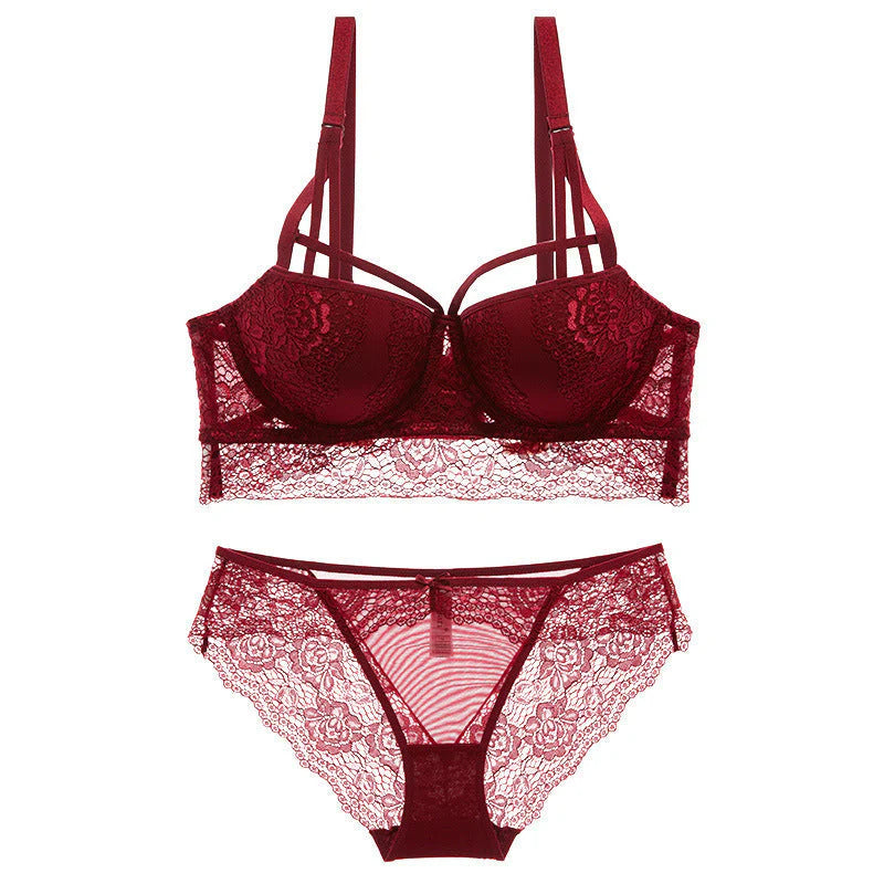European and American Sexy Lace Small Chest Enhancing Push-Up Adjustable Bra Set with Side Support and Lift