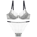 European and American Sexy Summer Ultra-Thin Transparent Lace Large Bust Minimizing Anti-Sagging Lift Set