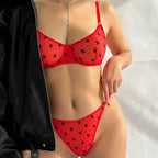 Sexy Lingerie Ultra-thin Sheer Flocked Printed Mesh Large Bust Minimizer Bra Set