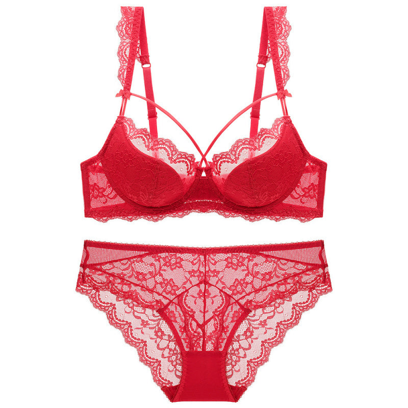 Sexy Lingerie Thin Cotton Large Bust Minimizer Side Breast Collection Anti-Sagging Plus Size Lace Set for Teen Girls