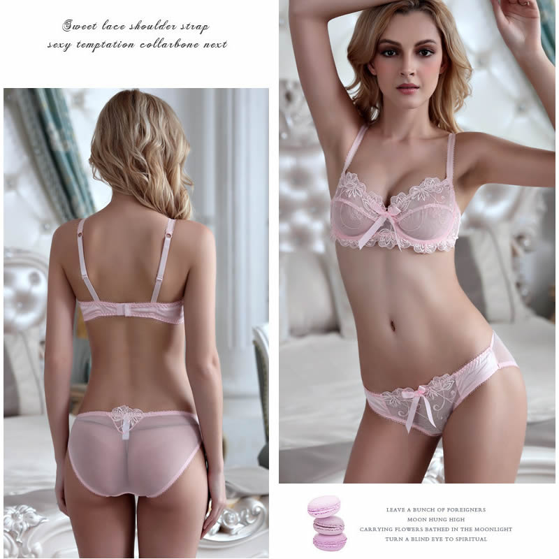 Sexy Lingerie Ultra-Thin Transparent Large Bust Minimizer Plus Size Anti-Sagging Lace Bra Set