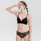 French Style Sexy Lace Thin Triangle Cup Wireless Push-Up Small Chest Lift Set