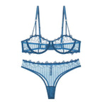 Sexy Lace Lingerie See-through Embroidery Erotic Lingerie Big Chest Minimizer Plus Size Bra Set
