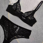 French Style Women's Ultra-Thin See-Through Jacquard Lace Sexy Lingerie Set for Large Busts, Minimizing and Anti-Sagging