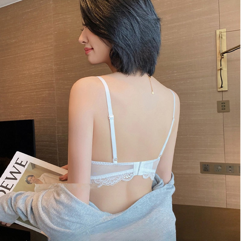 French Style Women's Lingerie Pure Desire Rabbit Ear Cup Lace Bra Large Bust Minimizing Anti-Sagging Set