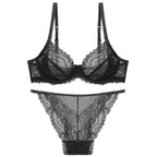 French Style Ultra-Thin Transparent Bra for Large Busts, Minimizing Effect, Plus Size, Anti-Sagging, Lift-Up Lace Set