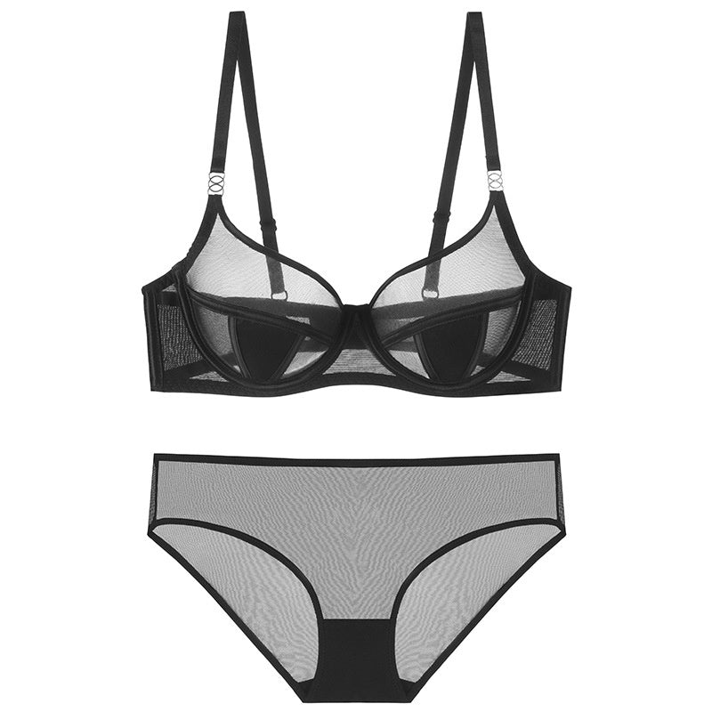 Sexy French Ultra-Thin Mesh Lingerie Set for Large Busts, Minimizing and Anti-Sagging, Plus Size