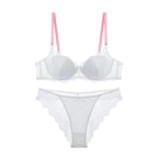 French Style Sexy Thin Dopamine Color-Block Lace Small Chest Enhancing Push-Up Set