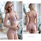 Sexy Lingerie Ultra-Thin Transparent Large Bust Minimizer Plus Size Anti-Sagging Lace Bra Set