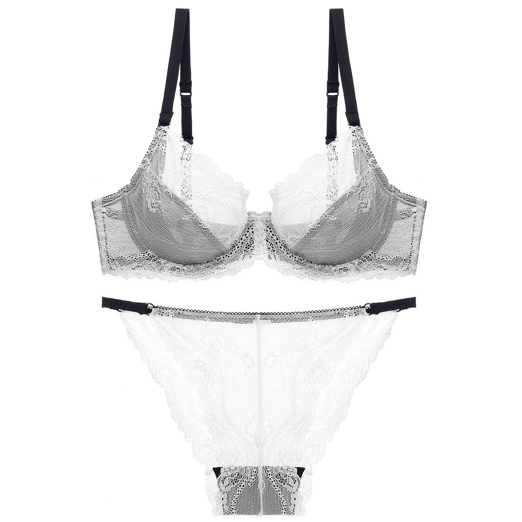 French Style Ultra-Thin Transparent Bra for Large Busts, Minimizing Effect, Plus Size, Anti-Sagging, Lift-Up Lace Set