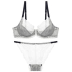 French Style Ultra-Thin Transparent Bra for Large Busts, Minimizing Effect, Plus Size, Anti-Sagging, Lift-Up Lace Set