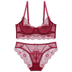 Sexy Eyelash Lace Thin Bunny Ear Cup French Style Large Bust Minimizer Plus Size Bra Set