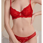 French Style Sexy Pure Desire Ultra-Thin See-Through Embroidered Lace Large Bust Minimizing Anti-Sagging Bra