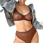 French Style Women's Ultra-Thin See-Through Jacquard Lace Sexy Lingerie Set for Large Busts, Minimizing and Anti-Sagging