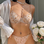 Sexy Lingerie Ultra-Thin Mesh Heart Print Lace Bra Large Bust Minimizer Erotic Lingerie