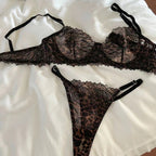 French Style Ultra-Thin Leopard Print Embroidered Lace Sexy Large Bust Minimizing Anti-Sagging Set
