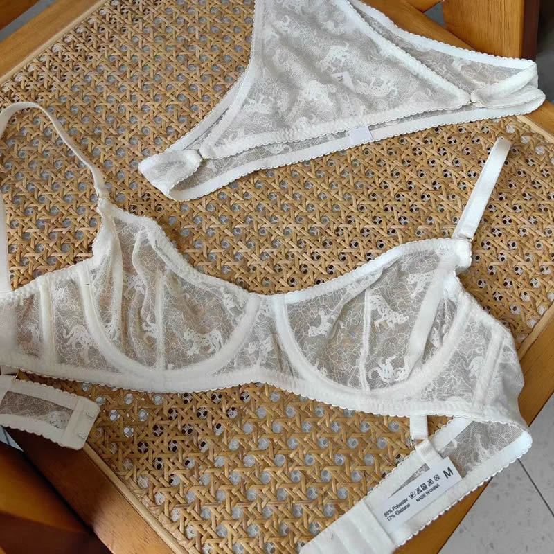 Sexy Lingerie Ultra-thin See-through Jacquard Lace Bra Set for Large Busts, Minimizing and Anti-sagging