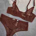 French Style Women's Ultra-Thin See-Through Jacquard Lace Sexy Lingerie Set for Large Busts, Minimizing and Anti-Sagging