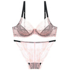 European and American Sexy Summer Ultra-Thin Transparent Lace Large Bust Minimizing Anti-Sagging Lift Set