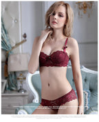 Sexy Lace Thin Cotton Large Bust Minimizer Plus Size Slightly Push-Up Anti-Sagging Lift Set