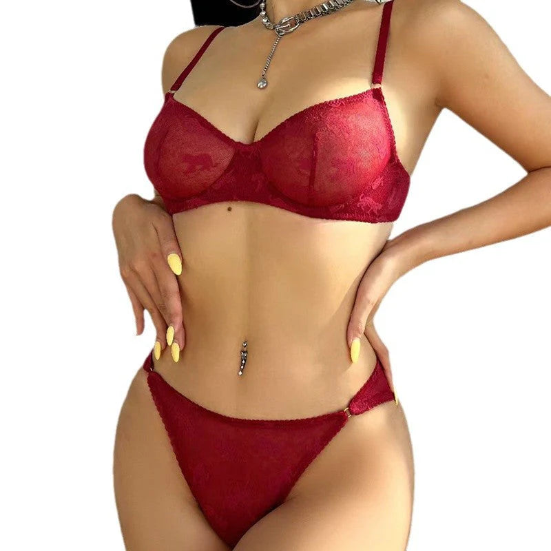 Sexy Lingerie Ultra-thin See-through Jacquard Lace Bra Set for Large Busts, Minimizing and Anti-sagging