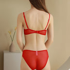 European and American Sexy Ultra-Thin Transparent Lace Large Bust Minimizing Anti-Sagging Plus Size Bra Set