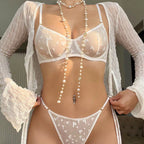 Sexy Lingerie Ultra-Thin Mesh Heart Print Lace Bra Large Bust Minimizer Erotic Lingerie