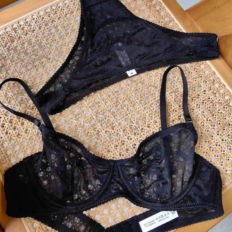 Sexy Lingerie Ultra-thin See-through Jacquard Lace Bra Set for Large Busts, Minimizing and Anti-sagging