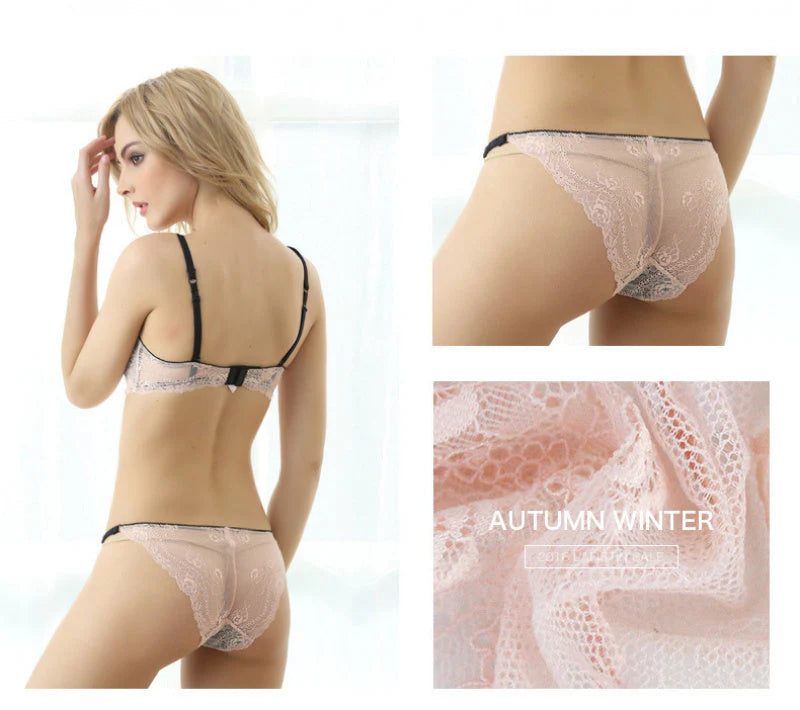 European and American Sexy Summer Ultra-Thin Transparent Lace Large Bust Minimizing Anti-Sagging Lift Set