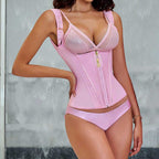 Latex Waist Cincher Outerwear Zipper Retro Top 15 Bone Tummy Control Vest