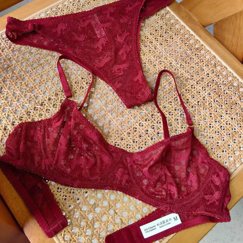 Sexy Lingerie Ultra-thin See-through Jacquard Lace Bra Set for Large Busts, Minimizing and Anti-sagging