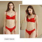 European and American Sexy Ultra-Thin Transparent Lace Large Bust Minimizing Anti-Sagging Plus Size Bra Set