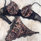 New Leopard Print Sexy Lingerie French Ultra-Thin Lace Large Bust Minimizer Anti-Sagging Set