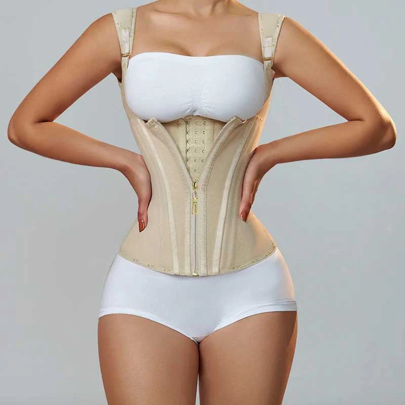Latex Waist Cincher Outerwear Zipper Retro Top 15 Bone Tummy Control Vest