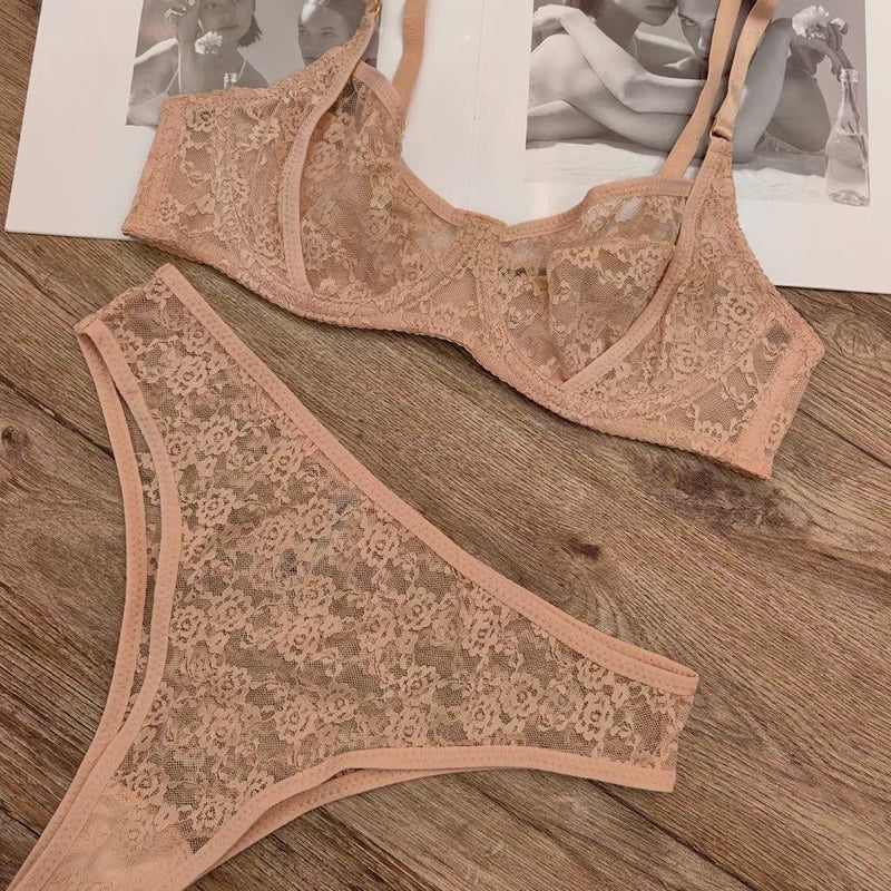 Sexy French Style Summer Ultra-Thin See-Through Lace Large Bust Minimizing Plus Size Lingerie Bra